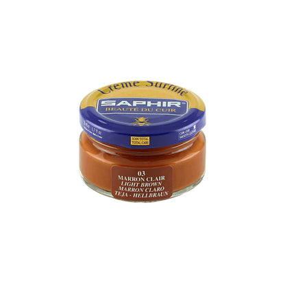 Cirage Saphir Crème Surfine Pommadier teinte marron clair, pot de 50 ml